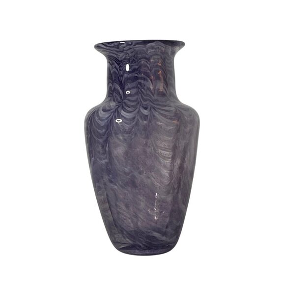 Vtg 87 Hand-Blown Purple Swirl Art Glass Vase 7" Tall Decorative Home Accent Pc - Picture 2 of 8